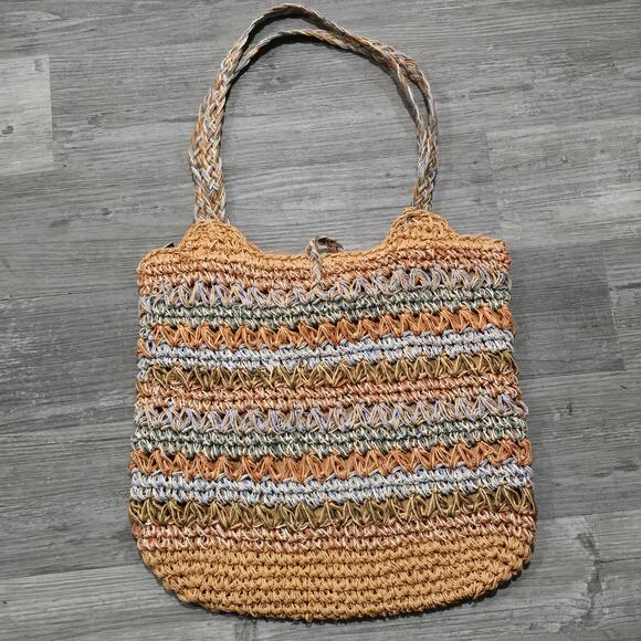 Sun 'N' Sand Straw Woven Shoulder Bag Zip Closure Multi Color Purse - Picture 3 of 7